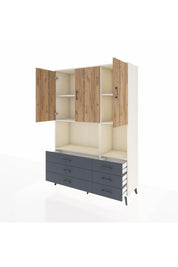 Hyperion Dolap 6 Raflı 6 Çekmeceli 3 Kapaklı 132x44x195 Aytaşı-Çam/Antrasit
