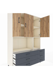 Hyperion Dolap 6 Raflı 6 Çekmeceli 3 Kapaklı 132x44x195 Aytaşı-Çam/Antrasit