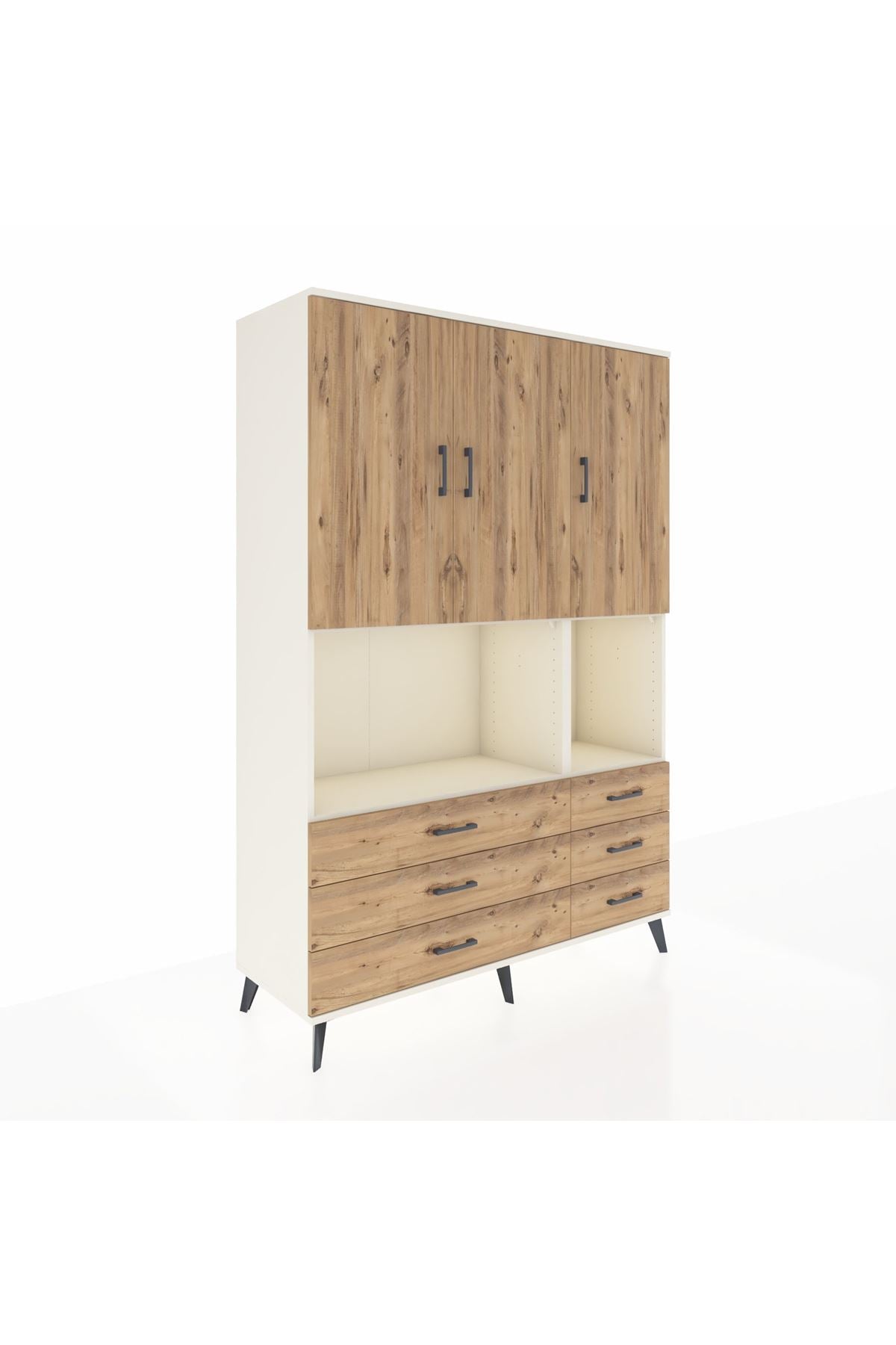 Hyperion Dolap 6 Raflı 6 Çekmeceli 3 Kapaklı 132x44x195 Aytaşı-Çam/Çam