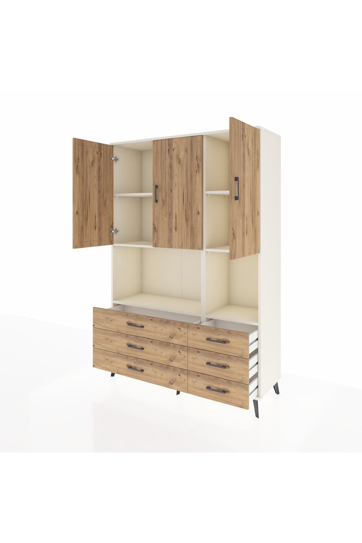 Hyperion Dolap 6 Raflı 6 Çekmeceli 3 Kapaklı 132x44x195 Aytaşı-Çam/Çam