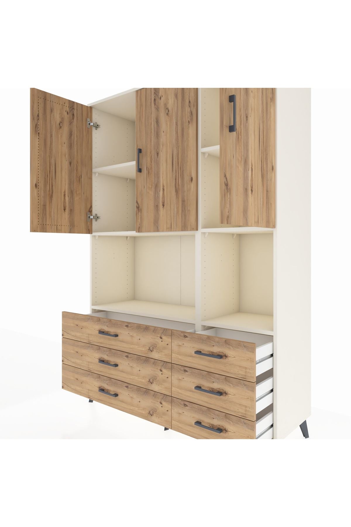 Hyperion Dolap 6 Raflı 6 Çekmeceli 3 Kapaklı 132x44x195 Aytaşı-Çam/Çam