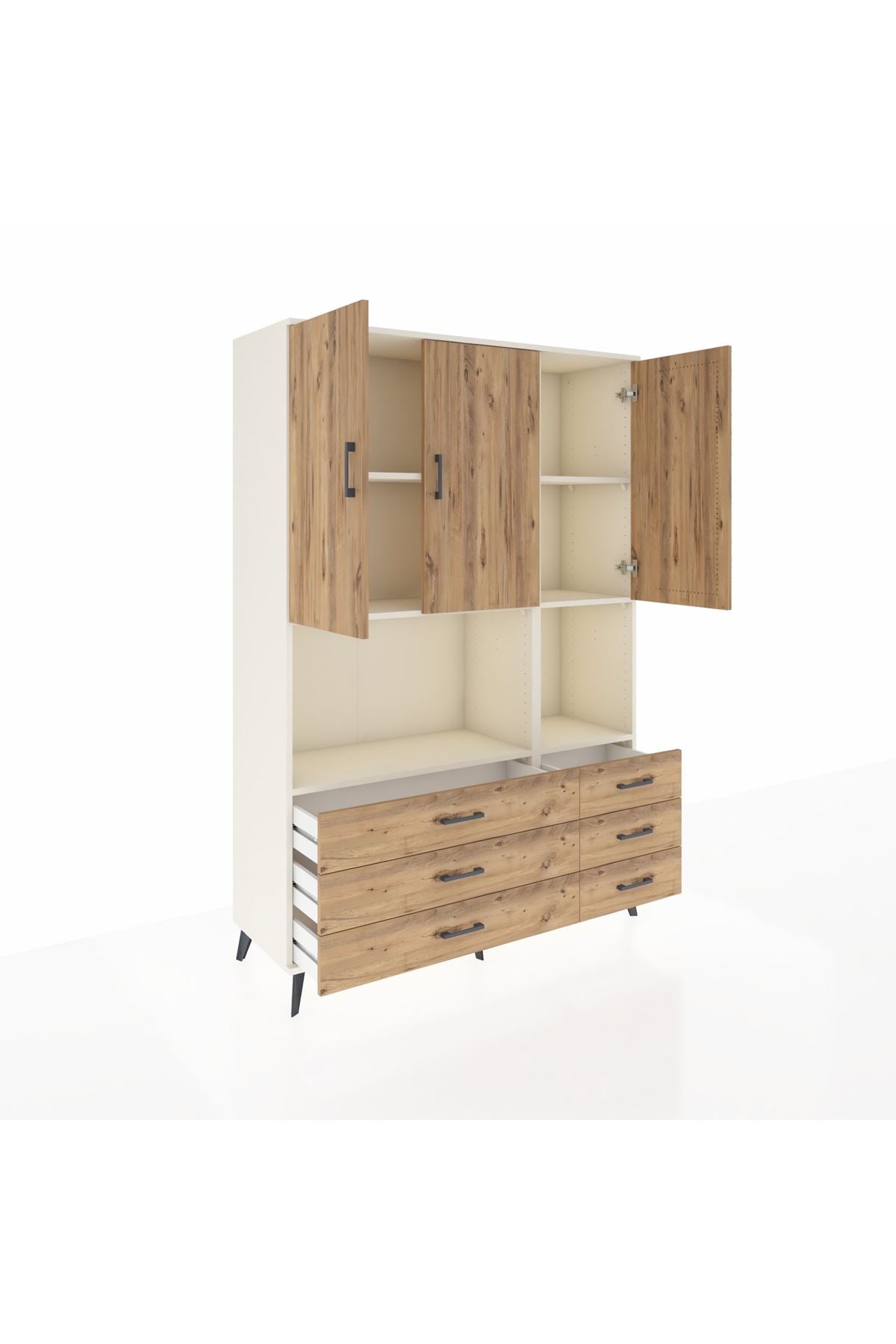 Hyperion Dolap 6 Raflı 6 Çekmeceli 3 Kapaklı 132x44x195 Aytaşı-Çam/Çam