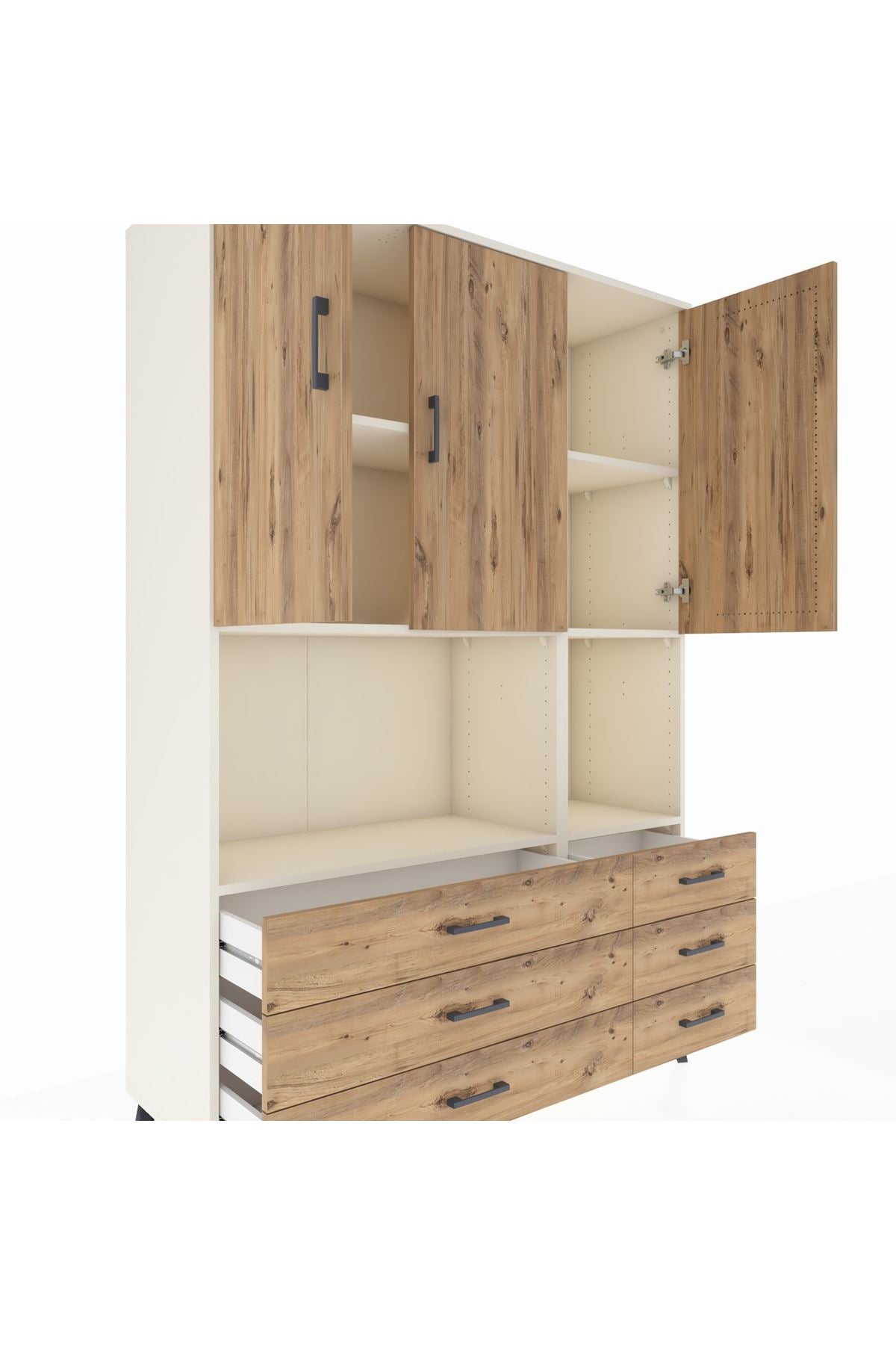 Hyperion Dolap 6 Raflı 6 Çekmeceli 3 Kapaklı 132x44x195 Aytaşı-Çam/Çam