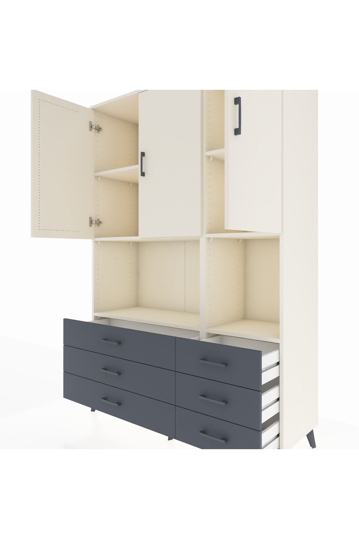 Hyperion Dolap 6 Raflı 6 Çekmeceli 3 Kapaklı 132x44x195 Aytaşı-Aytaşı/Antrasit