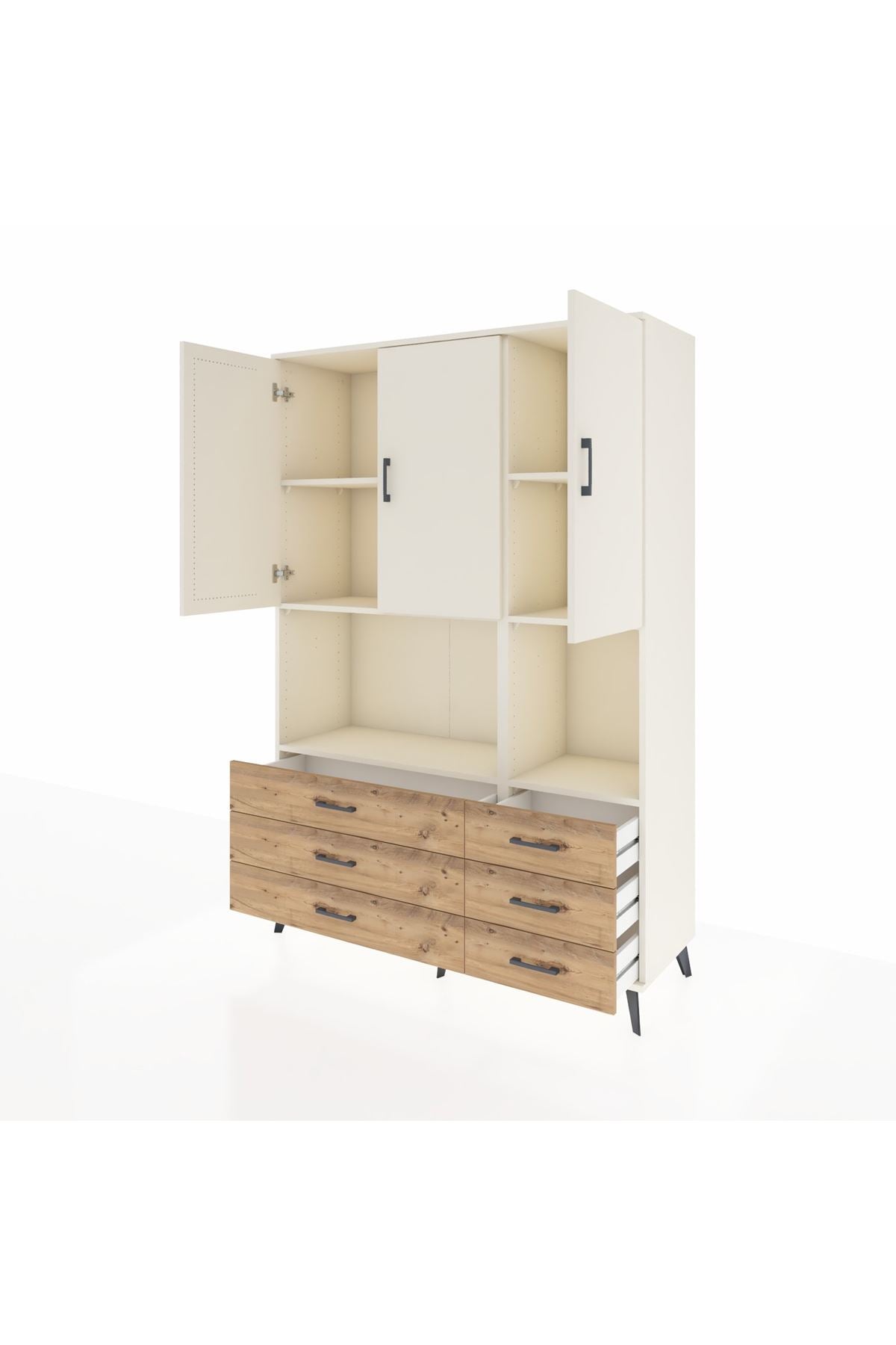 Hyperion Dolap 6 Raflı 6 Çekmeceli 3 Kapaklı 132x44x195 Aytaşı-Aytaşı/Çam