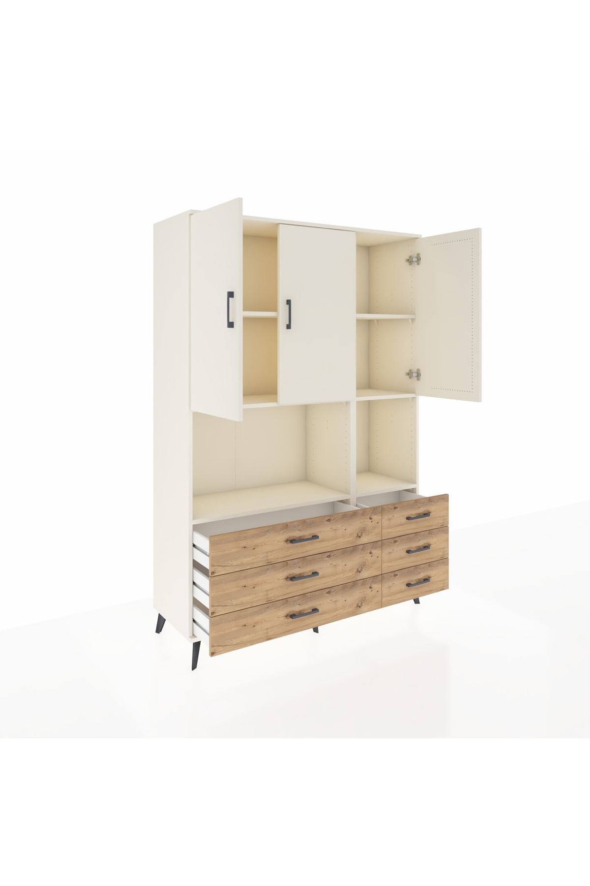 Hyperion Dolap 6 Raflı 6 Çekmeceli 3 Kapaklı 132x44x195 Aytaşı-Aytaşı/Çam