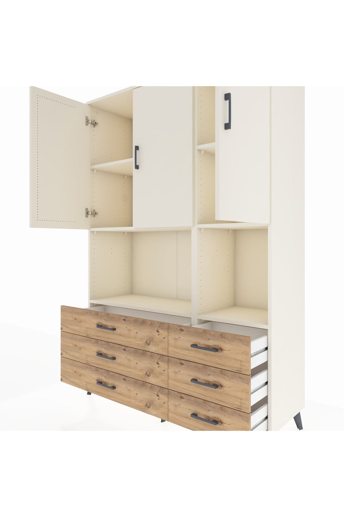 Hyperion Dolap 6 Raflı 6 Çekmeceli 3 Kapaklı 132x44x195 Aytaşı-Aytaşı/Çam