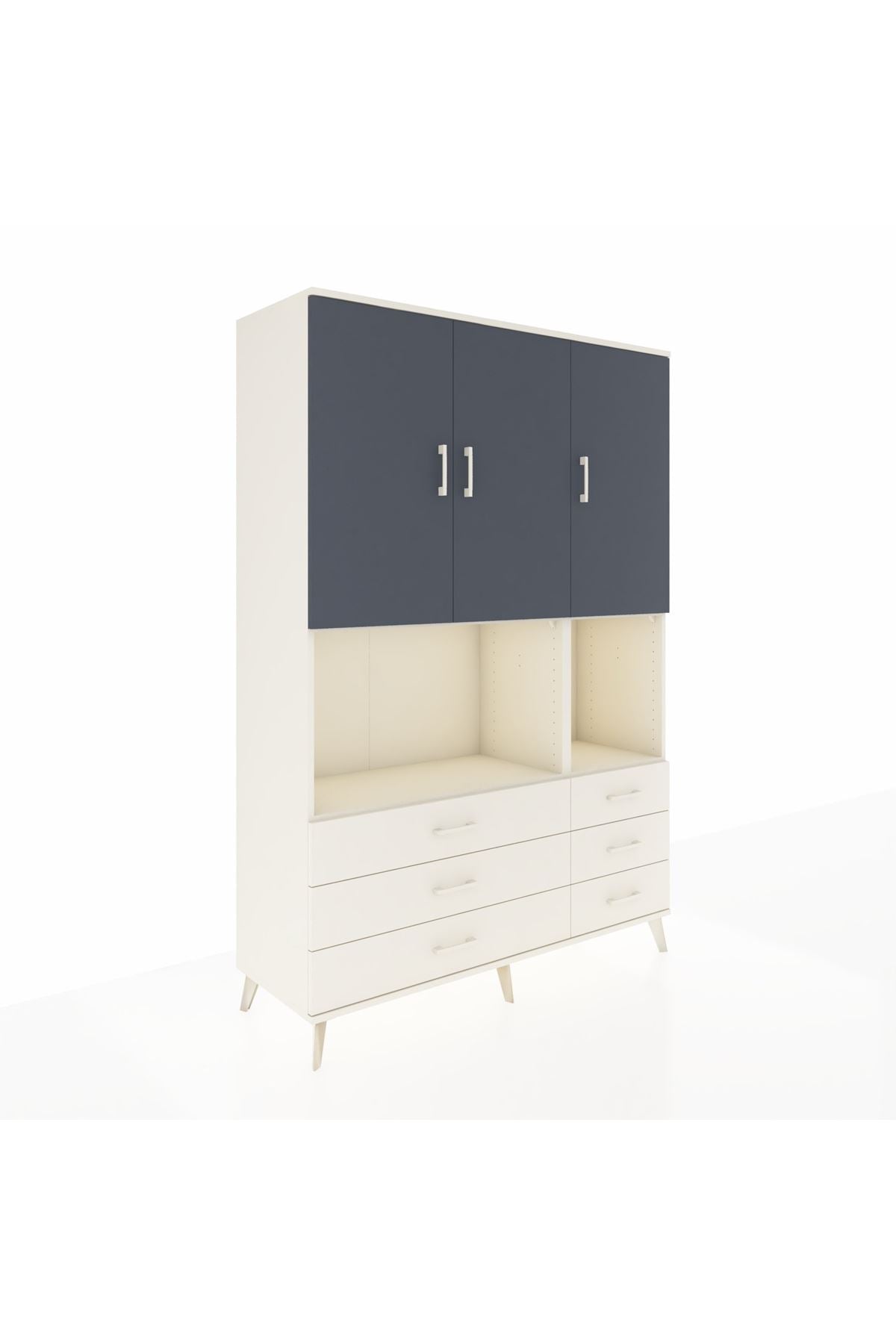 Hyperion Dolap 6 Raflı 6 Çekmeceli 3 Kapaklı 132x44x195 Aytaşı-Antrasit/Aytaşı