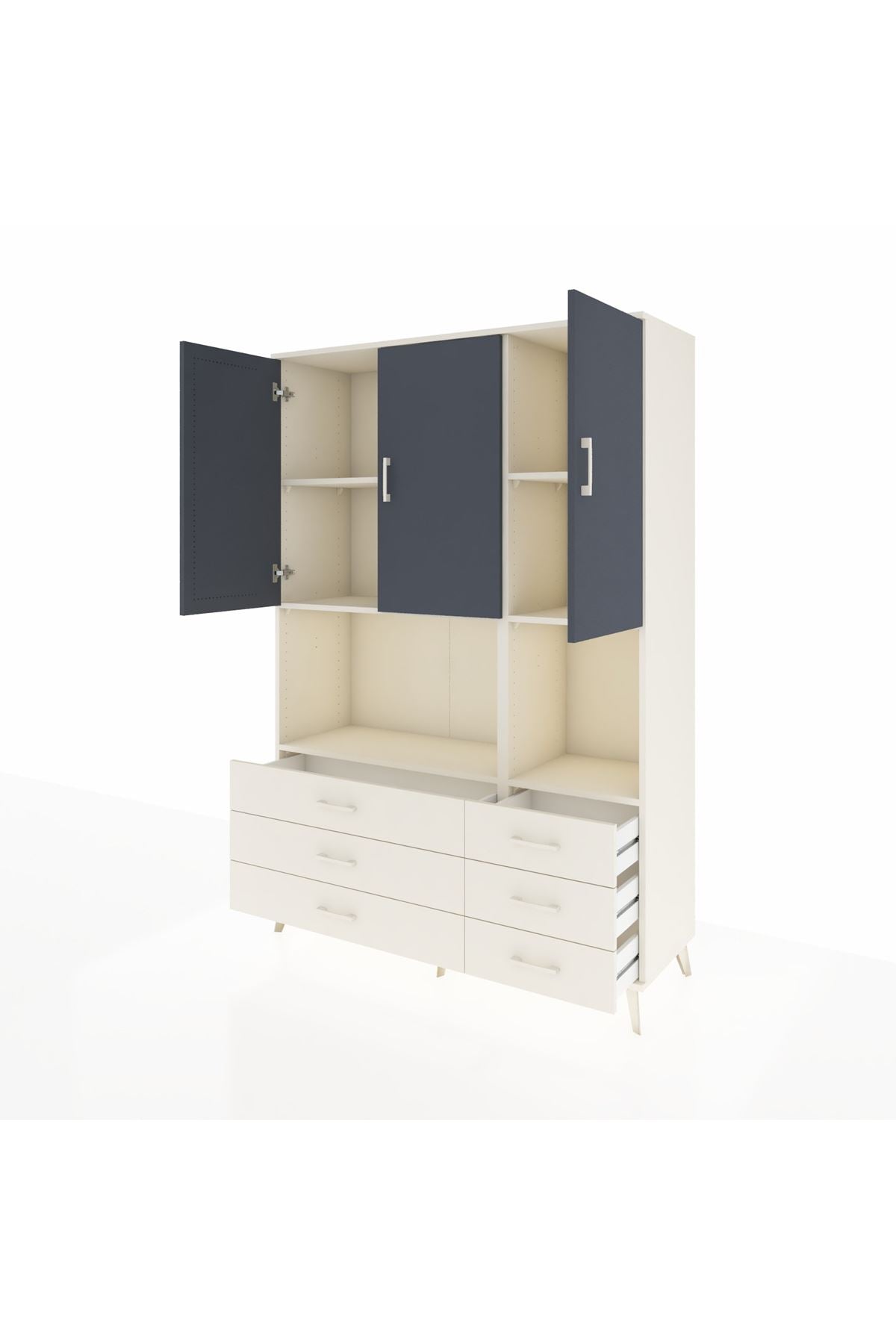 Hyperion Dolap 6 Raflı 6 Çekmeceli 3 Kapaklı 132x44x195 Aytaşı-Antrasit/Aytaşı