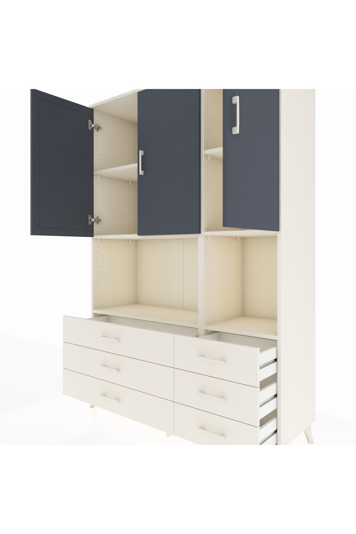 Hyperion Dolap 6 Raflı 6 Çekmeceli 3 Kapaklı 132x44x195 Aytaşı-Antrasit/Aytaşı