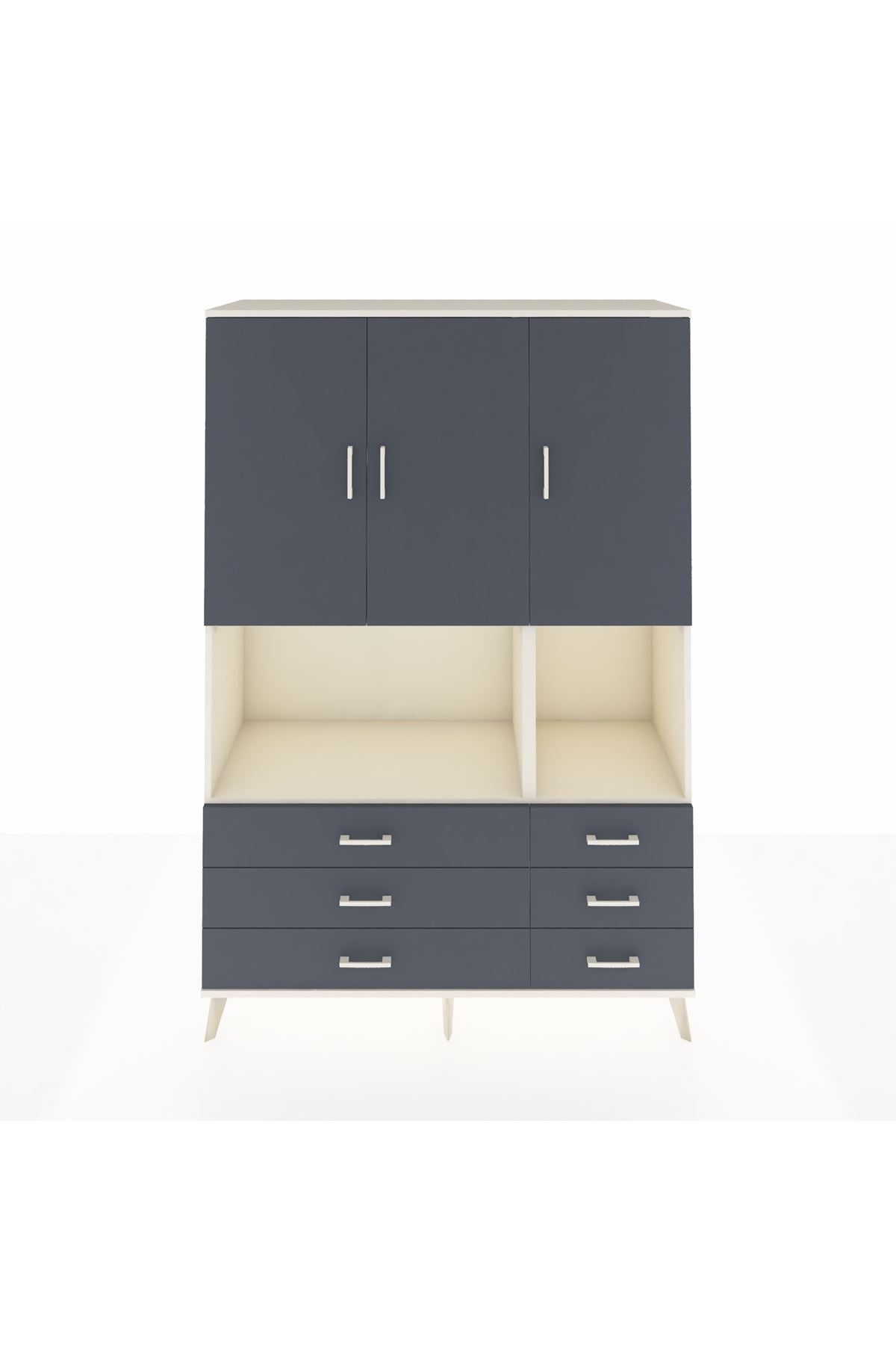 Hyperion Dolap 6 Raflı 6 Çekmeceli 3 Kapaklı 132x44x195 Aytaşı-Antrasit/Antrasit