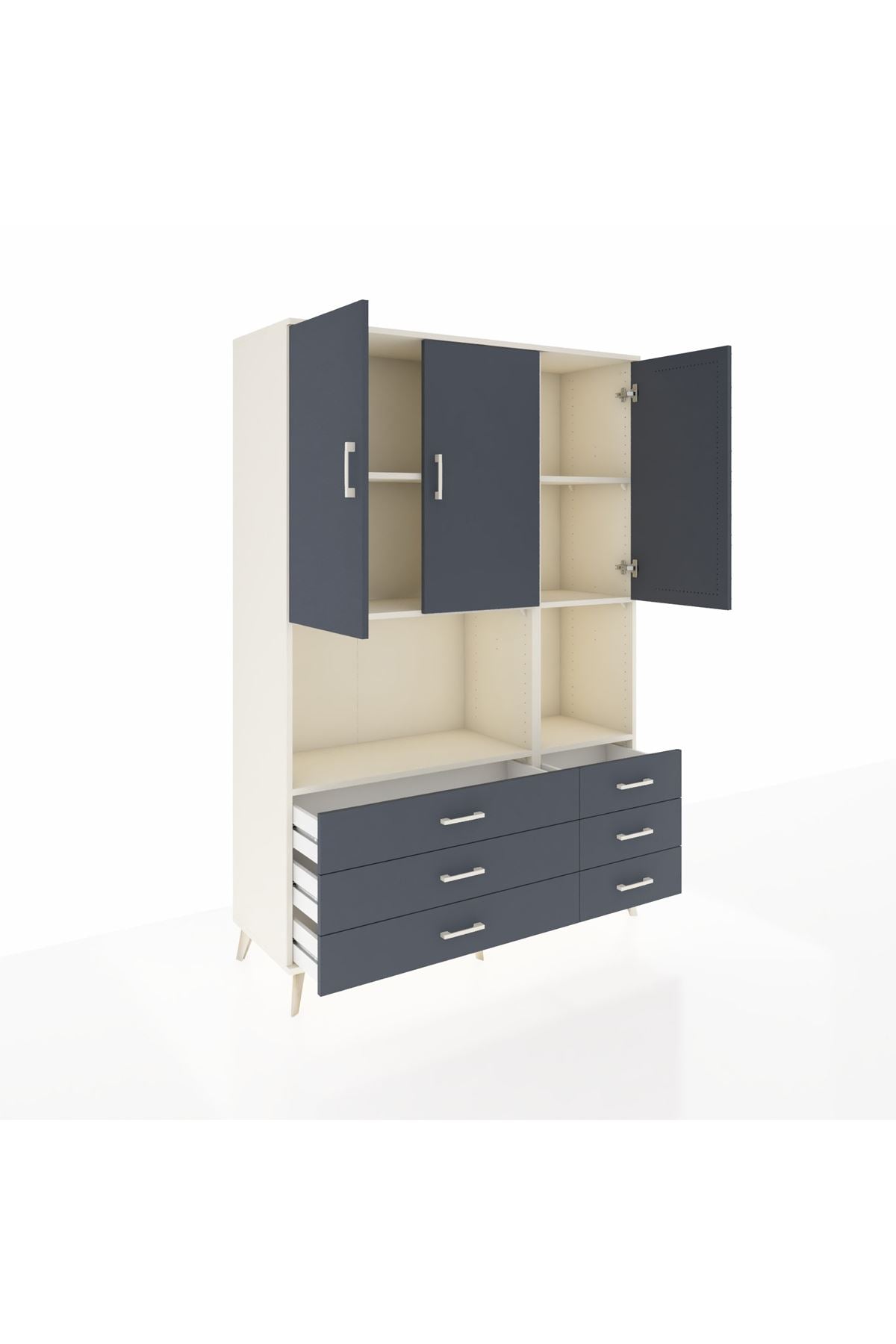 Hyperion Dolap 6 Raflı 6 Çekmeceli 3 Kapaklı 132x44x195 Aytaşı-Antrasit/Antrasit