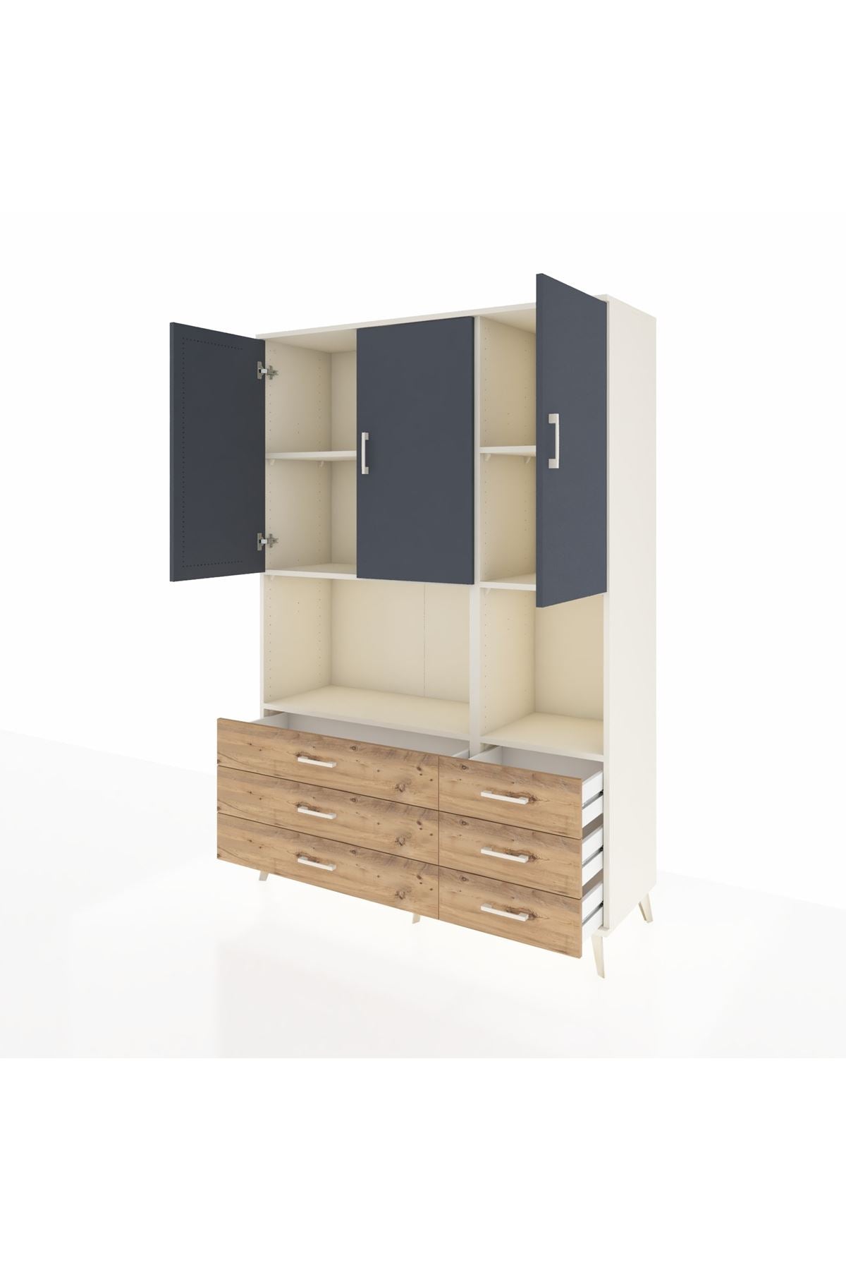 Hyperion Dolap 6 Raflı 6 Çekmeceli 3 Kapaklı 132x44x195 Aytaşı-Antrasit/Çam