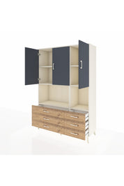 Hyperion Dolap 6 Raflı 6 Çekmeceli 3 Kapaklı 132x44x195 Aytaşı-Antrasit/Çam