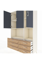 Hyperion Dolap 6 Raflı 6 Çekmeceli 3 Kapaklı 132x44x195 Aytaşı-Antrasit/Çam