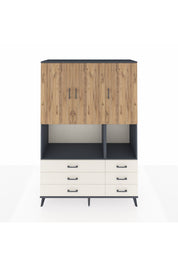 Hyperion Dolap 6 Raflı 6 Çekmeceli 3 Kapaklı 132x44x195 Antrasit-Çam/Aytaşı