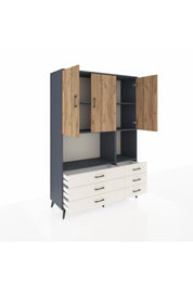 Hyperion Dolap 6 Raflı 6 Çekmeceli 3 Kapaklı 132x44x195 Antrasit-Çam/Aytaşı