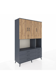 Hyperion Dolap 6 Raflı 6 Çekmeceli 3 Kapaklı 132x44x195 Antrasit-Çam/Antrasit