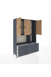 Hyperion Dolap 6 Raflı 6 Çekmeceli 3 Kapaklı 132x44x195 Antrasit-Çam/Antrasit