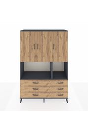 Hyperion Dolap 6 Raflı 6 Çekmeceli 3 Kapaklı 132x44x195 Antrasit-Çam/Çam