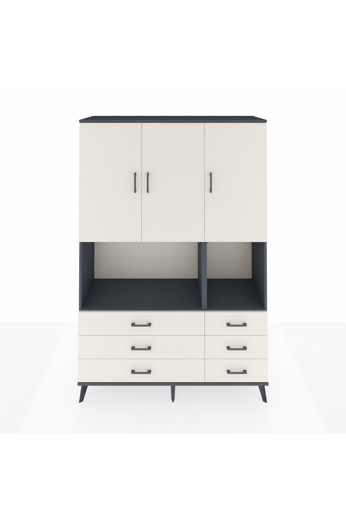 Hyperion Dolap 6 Raflı 6 Çekmeceli 3 Kapaklı 132x44x195 Antrasit-Aytaşı/Aytaşı