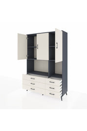 Hyperion Dolap 6 Raflı 6 Çekmeceli 3 Kapaklı 132x44x195 Antrasit-Aytaşı/Aytaşı