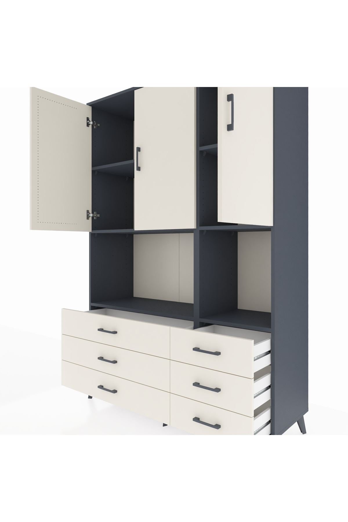 Hyperion Dolap 6 Raflı 6 Çekmeceli 3 Kapaklı 132x44x195 Antrasit-Aytaşı/Aytaşı