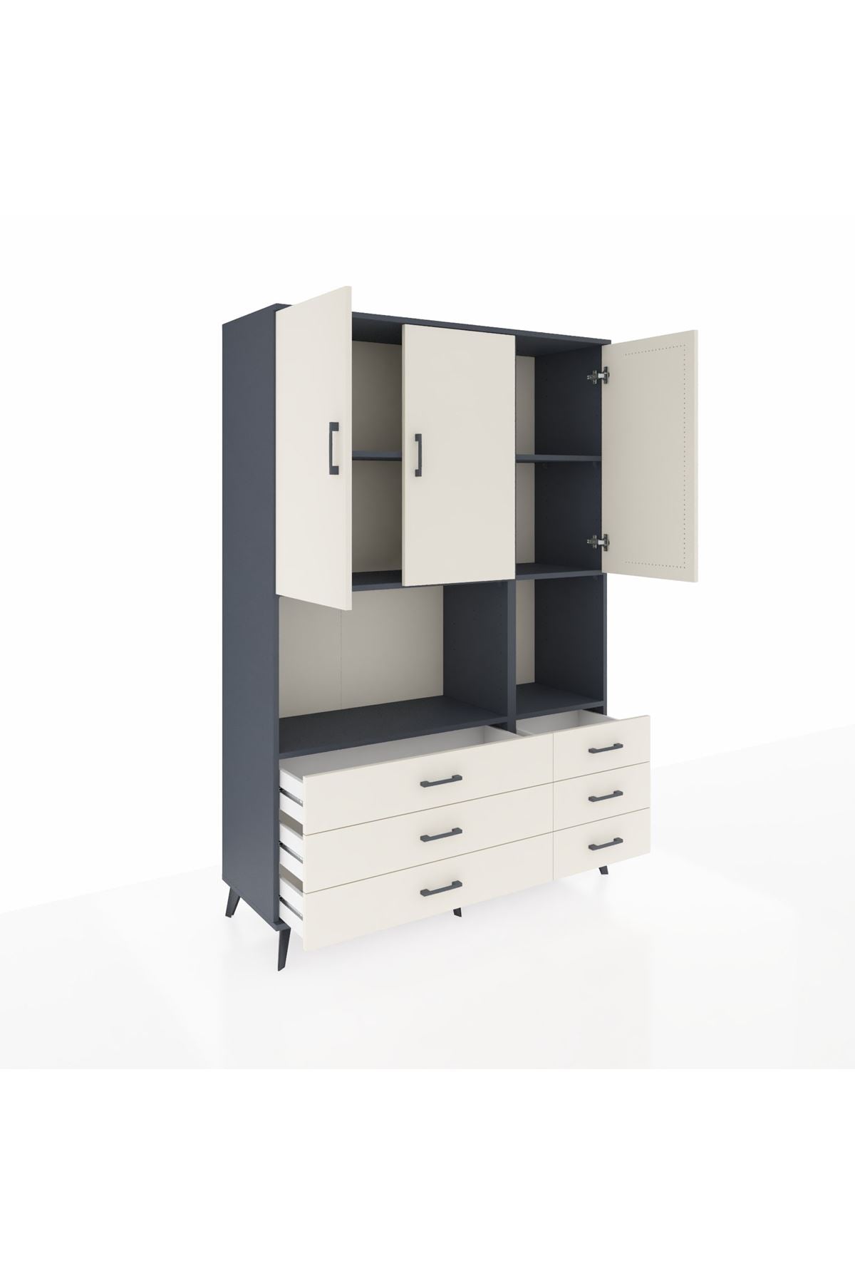 Hyperion Dolap 6 Raflı 6 Çekmeceli 3 Kapaklı 132x44x195 Antrasit-Aytaşı/Aytaşı
