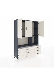 Hyperion Dolap 6 Raflı 6 Çekmeceli 3 Kapaklı 132x44x195 Antrasit-Aytaşı/Aytaşı