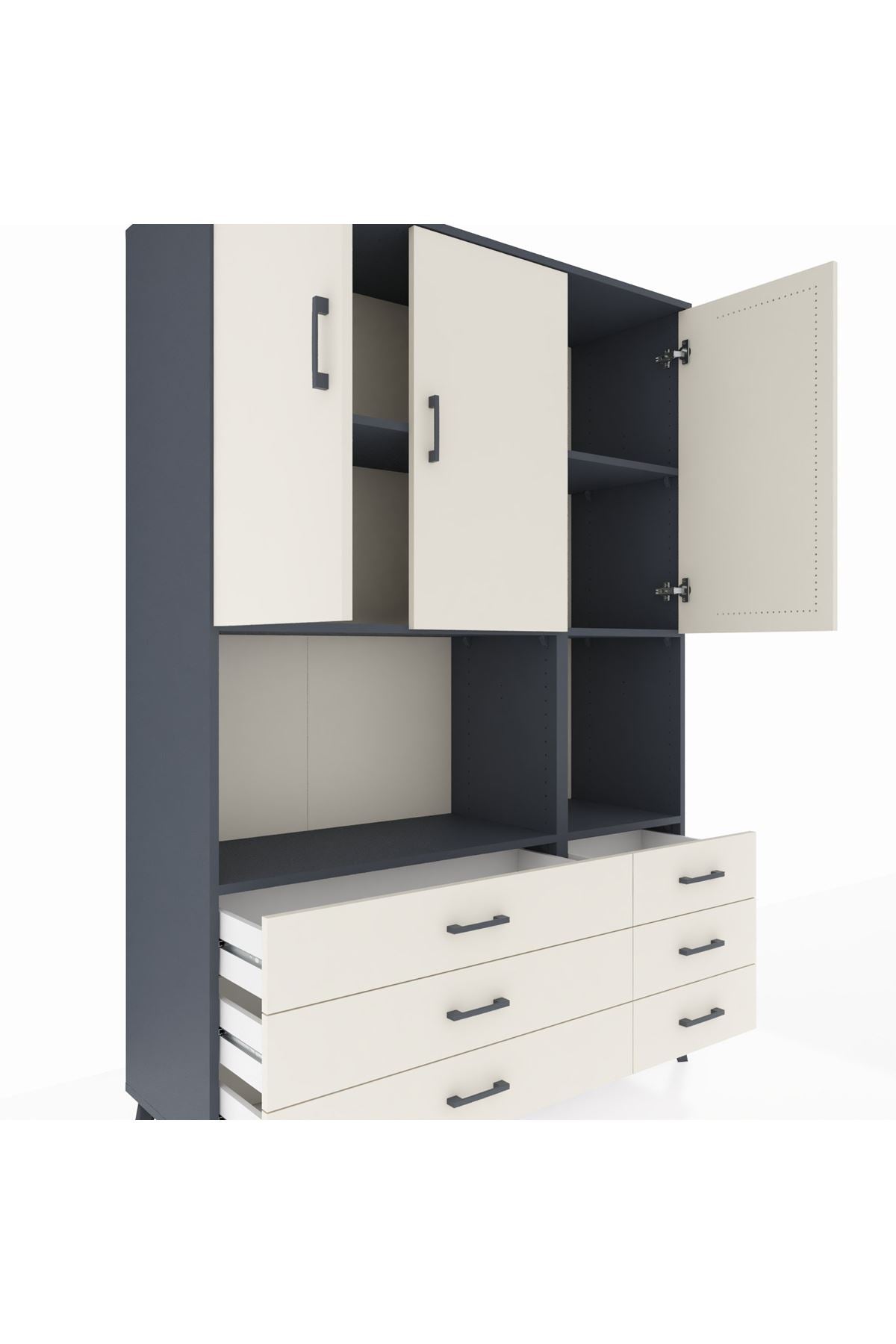 Hyperion Dolap 6 Raflı 6 Çekmeceli 3 Kapaklı 132x44x195 Antrasit-Aytaşı/Aytaşı