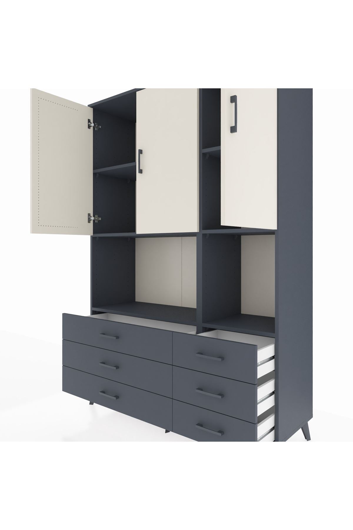 Hyperion Dolap 6 Raflı 6 Çekmeceli 3 Kapaklı 132x44x195 Antrasit-Aytaşı/Antrasit