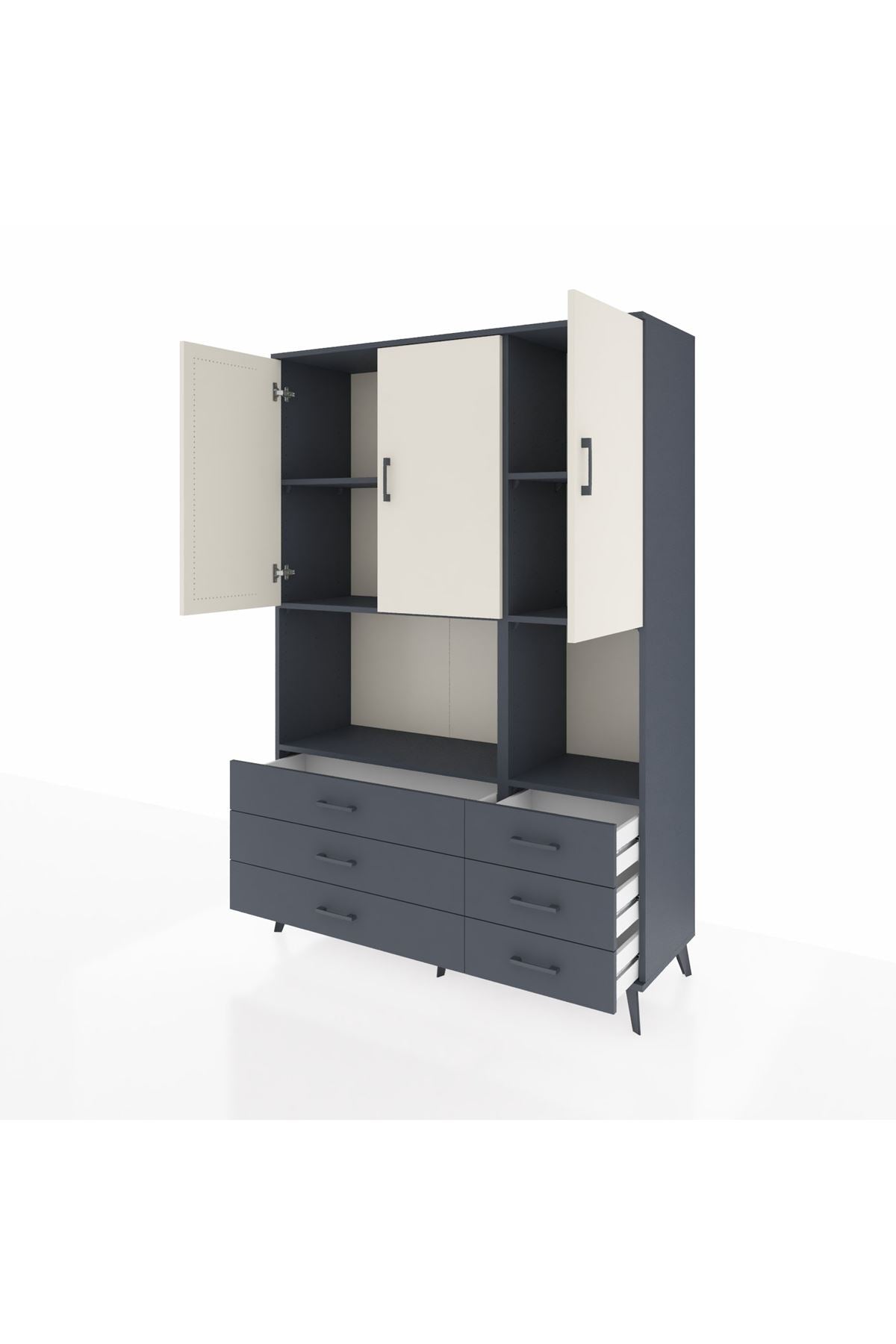 Hyperion Dolap 6 Raflı 6 Çekmeceli 3 Kapaklı 132x44x195 Antrasit-Aytaşı/Antrasit