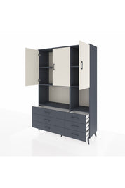 Hyperion Dolap 6 Raflı 6 Çekmeceli 3 Kapaklı 132x44x195 Antrasit-Aytaşı/Antrasit