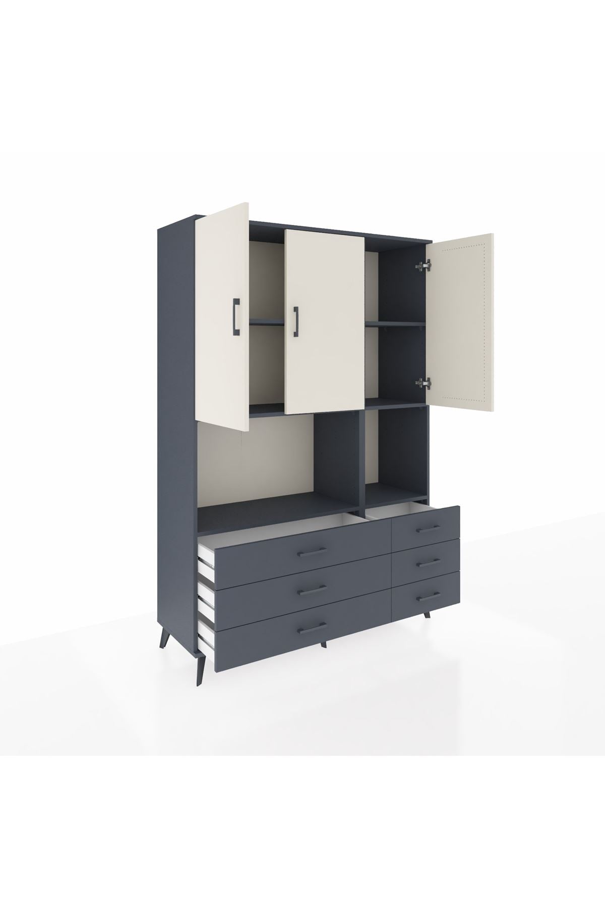 Hyperion Dolap 6 Raflı 6 Çekmeceli 3 Kapaklı 132x44x195 Antrasit-Aytaşı/Antrasit