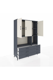 Hyperion Dolap 6 Raflı 6 Çekmeceli 3 Kapaklı 132x44x195 Antrasit-Aytaşı/Antrasit
