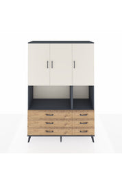 Hyperion Dolap 6 Raflı 6 Çekmeceli 3 Kapaklı 132x44x195 Antrasit-Aytaşı/Çam