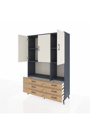 Hyperion Dolap 6 Raflı 6 Çekmeceli 3 Kapaklı 132x44x195 Antrasit-Aytaşı/Çam