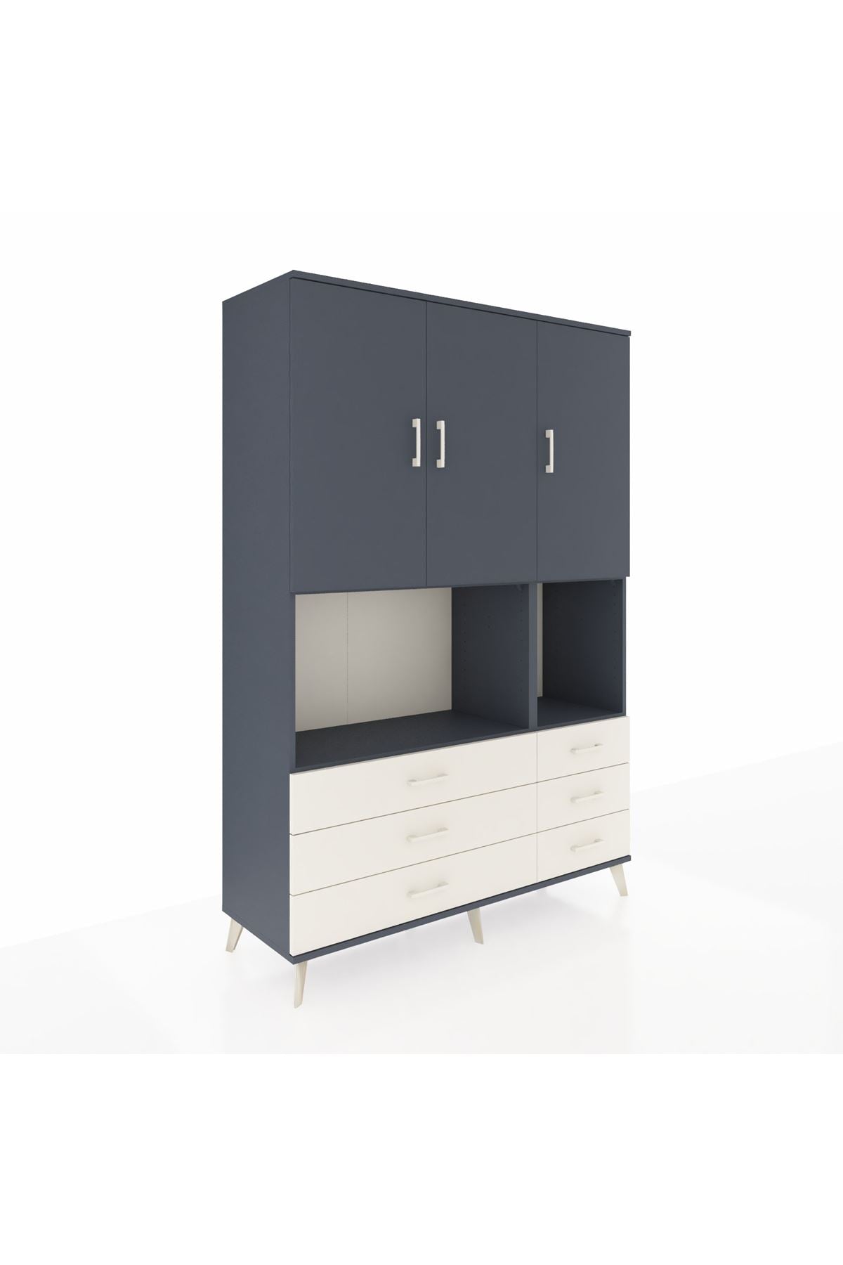 Hyperion Dolap 6 Raflı 6 Çekmeceli 3 Kapaklı 132x44x195 Antrasit-Antrasit/Aytaşı