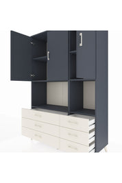 Hyperion Dolap 6 Raflı 6 Çekmeceli 3 Kapaklı 132x44x195 Antrasit-Antrasit/Aytaşı