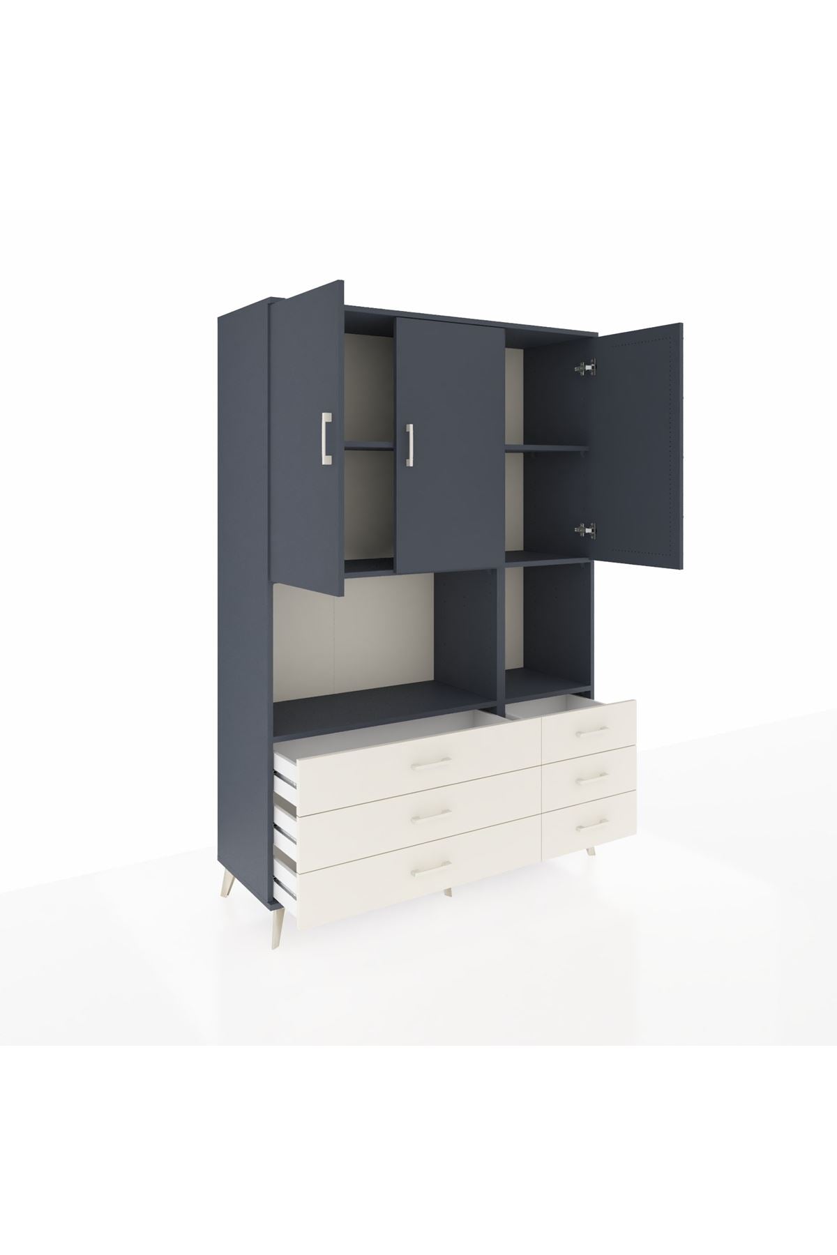 Hyperion Dolap 6 Raflı 6 Çekmeceli 3 Kapaklı 132x44x195 Antrasit-Antrasit/Aytaşı