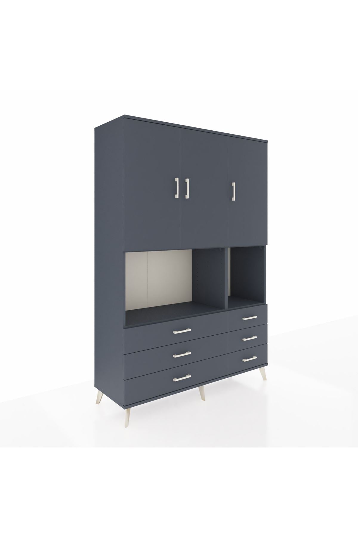Hyperion Dolap 6 Raflı 6 Çekmeceli 3 Kapaklı 132x44x195 Antrasit-Antrasit/Antrasit