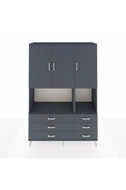 Hyperion Dolap 6 Raflı 6 Çekmeceli 3 Kapaklı 132x44x195 Antrasit-Antrasit/Antrasit