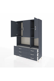 Hyperion Dolap 6 Raflı 6 Çekmeceli 3 Kapaklı 132x44x195 Antrasit-Antrasit/Antrasit