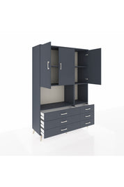 Hyperion Dolap 6 Raflı 6 Çekmeceli 3 Kapaklı 132x44x195 Antrasit-Antrasit/Antrasit