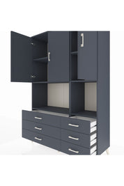 Hyperion Dolap 6 Raflı 6 Çekmeceli 3 Kapaklı 132x44x195 Antrasit-Antrasit/Antrasit