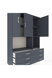 Hyperion Dolap 6 Raflı 6 Çekmeceli 3 Kapaklı 132x44x195 Antrasit-Antrasit/Antrasit