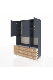 Hyperion Dolap 6 Raflı 6 Çekmeceli 3 Kapaklı 132x44x195 Antrasit-Antrasit/Çam