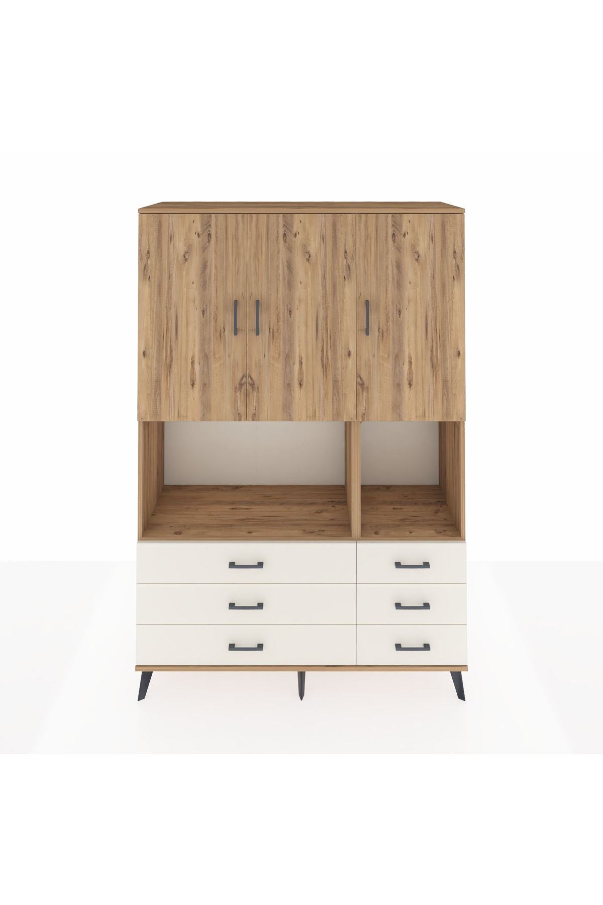 Hyperion Dolap 6 Raflı 6 Çekmeceli 3 Kapaklı 132x44x195 Çam-Çam/Aytaşı