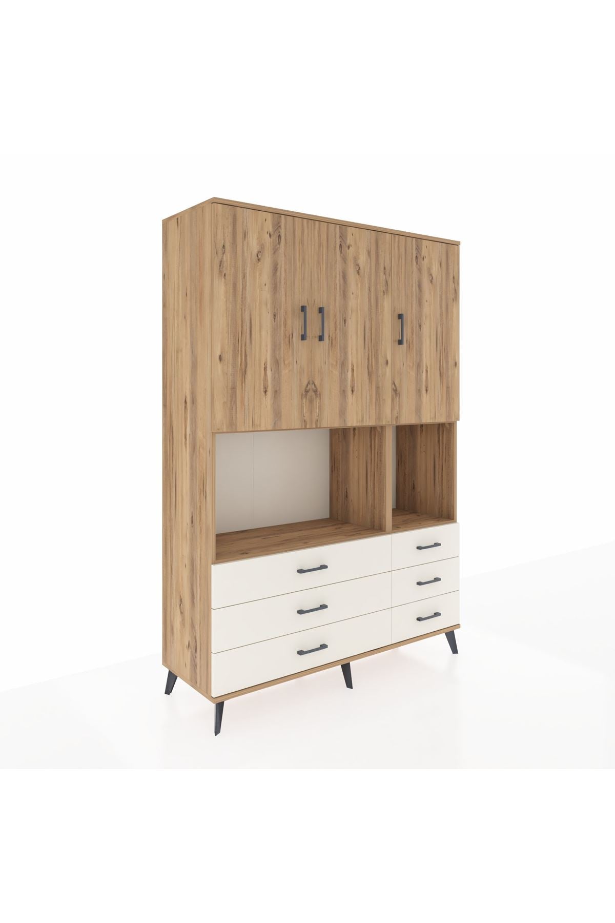 Hyperion Dolap 6 Raflı 6 Çekmeceli 3 Kapaklı 132x44x195 Çam-Çam/Aytaşı