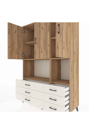 Hyperion Dolap 6 Raflı 6 Çekmeceli 3 Kapaklı 132x44x195 Çam-Çam/Aytaşı